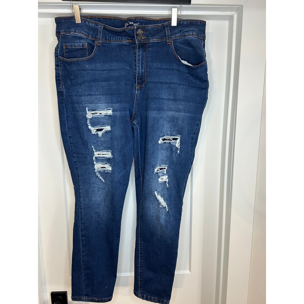 Blue Savvy Distressed Skinny Jeans Dark Wash Ripped Plus Size‎ 22W RN112642